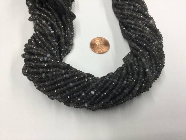 Dark Grey Moonstone Rondelles Faceted