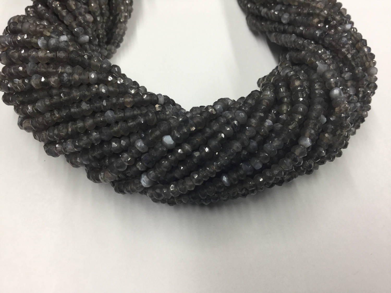 Dark Grey Moonstone Rondelles Faceted