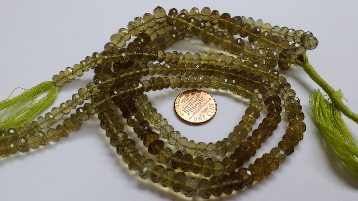 Dark Olive Green Hydro Quartz Faceted Rondelle