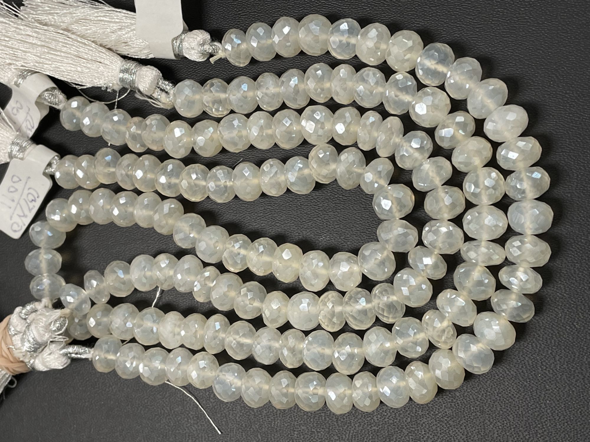 Coated Pearl White Chalcedony Rondelle Faceted