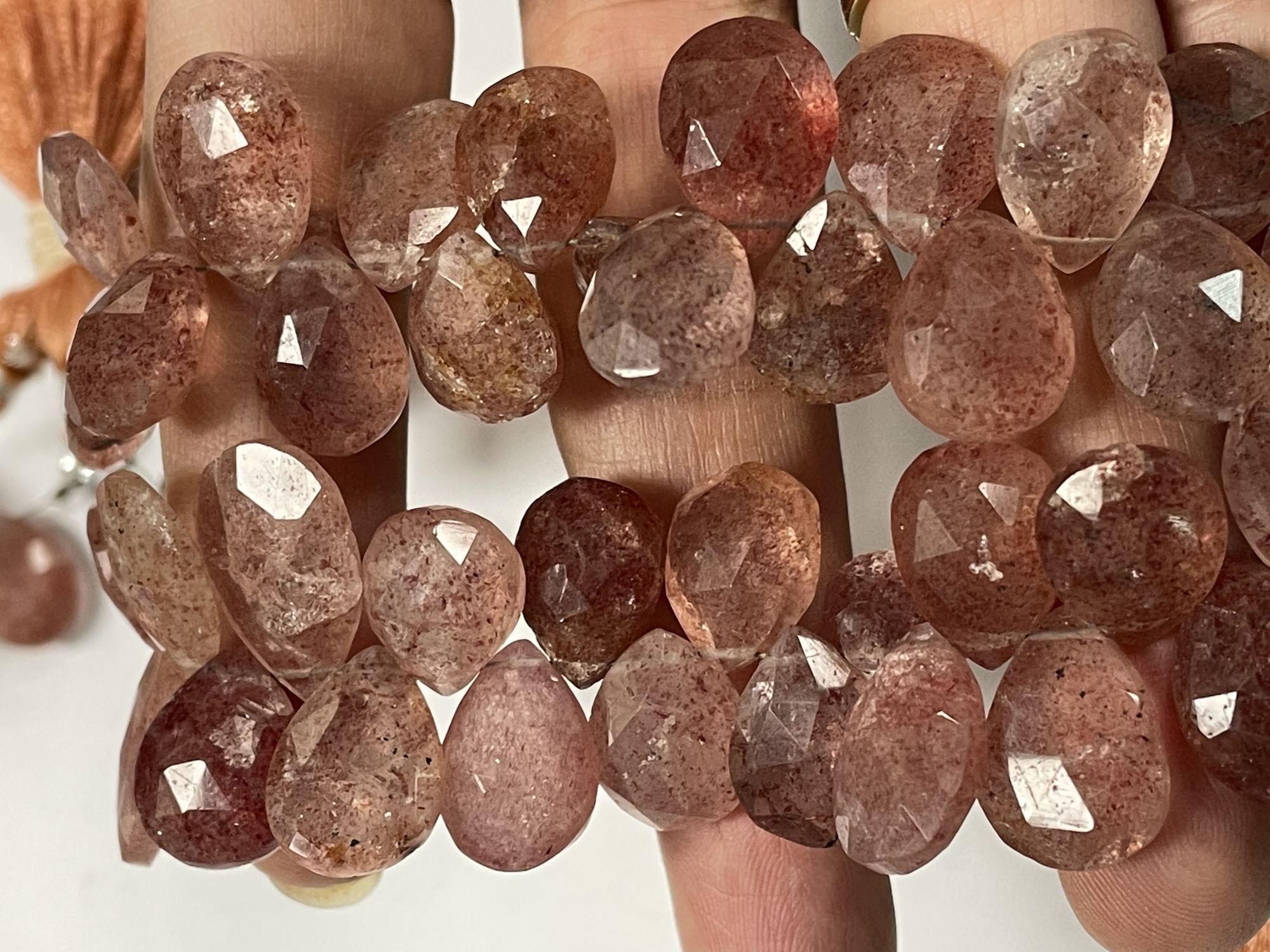 Pink Strawberry Quartz Pear Faceted