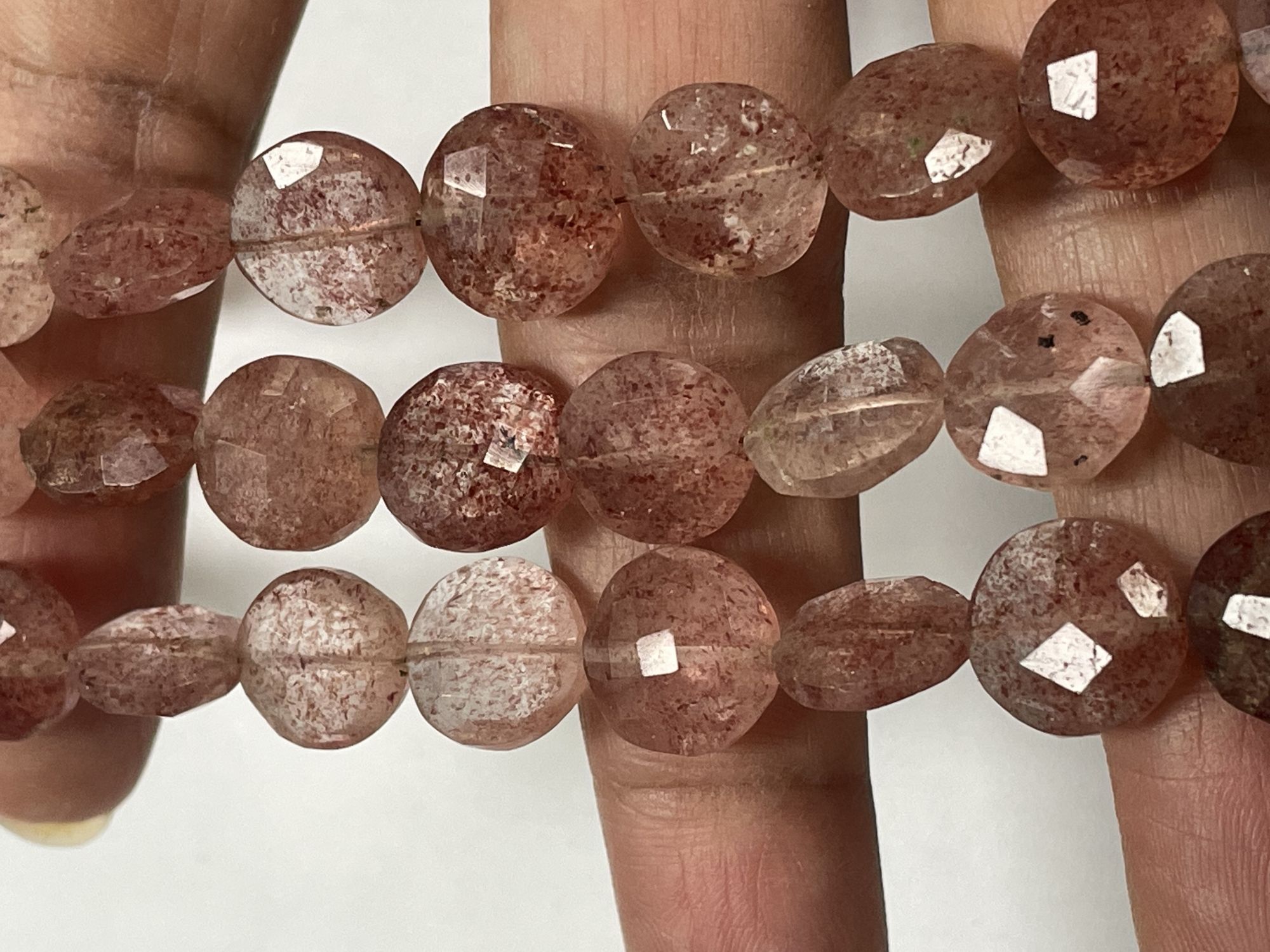 Pink Strawberry Quartz Coin Faceted