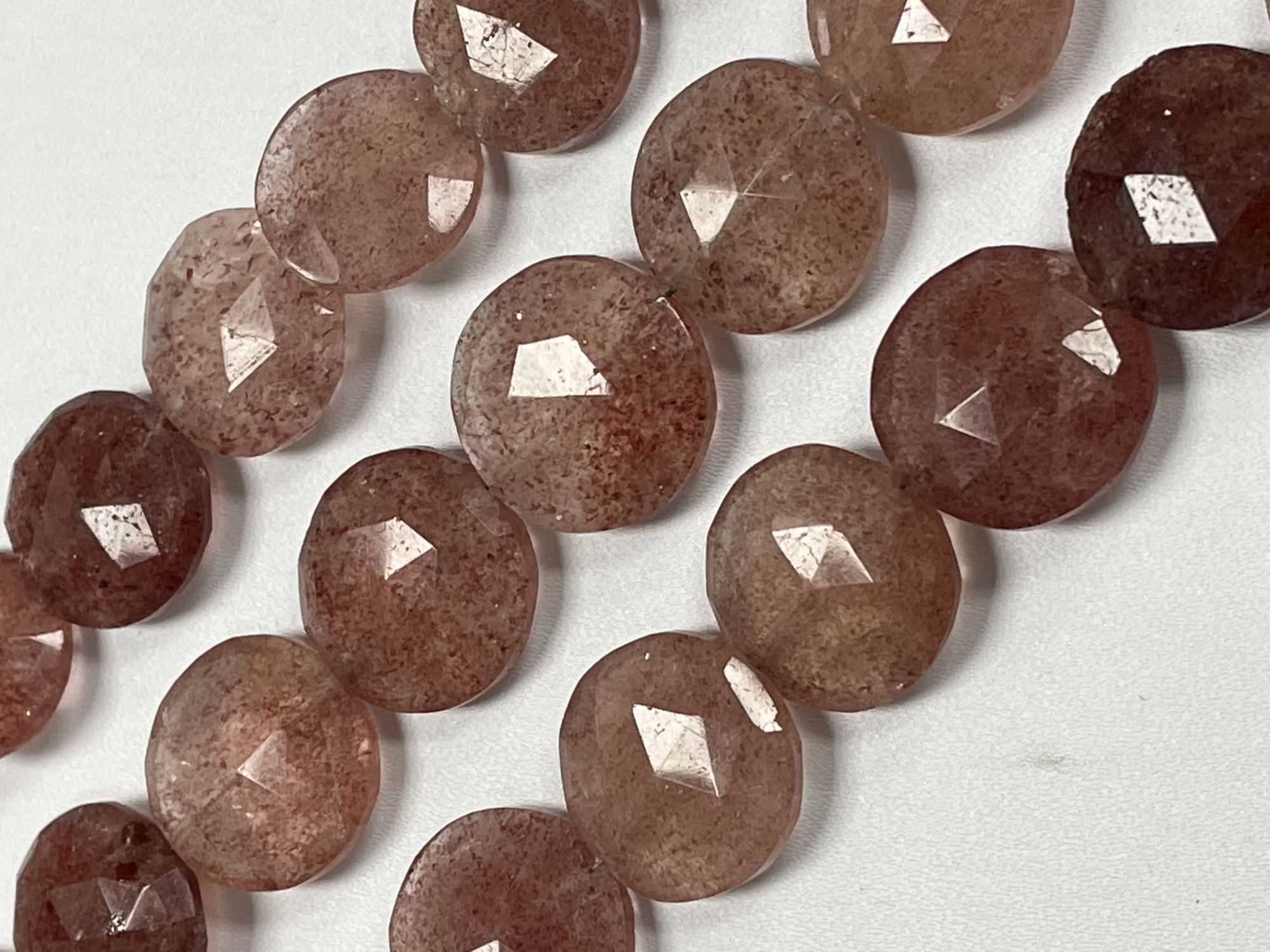 Pink Strawberry Quartz Coin Faceted