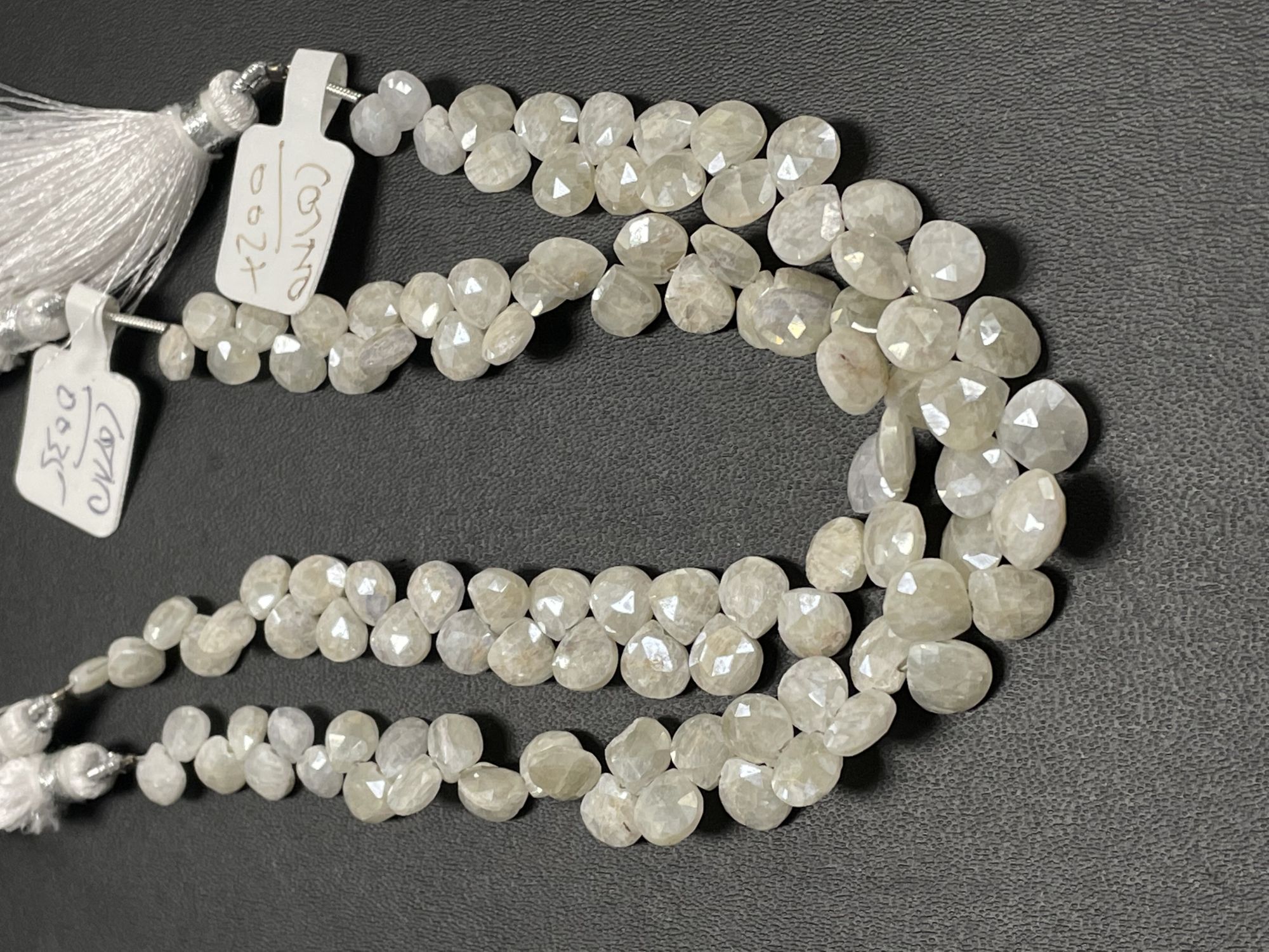 Pearl White Silverite Heart Faceted