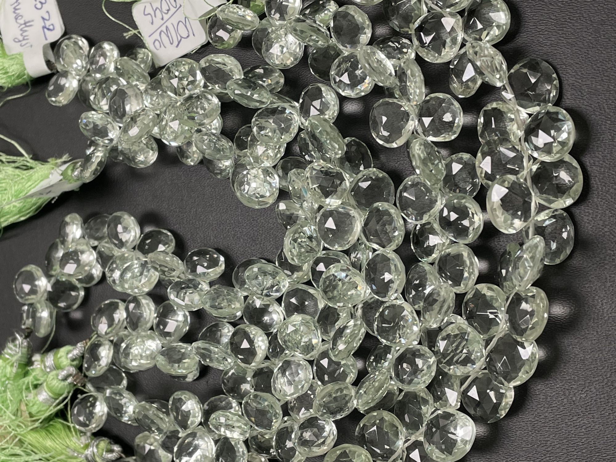 Green Amethyst Hearts Faceted