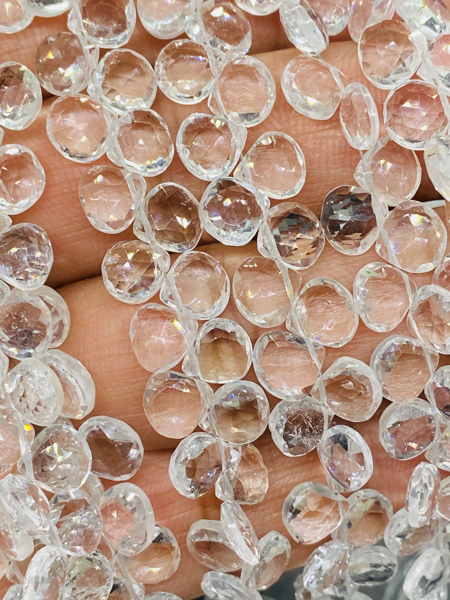 Crystal quartz hearts faceted