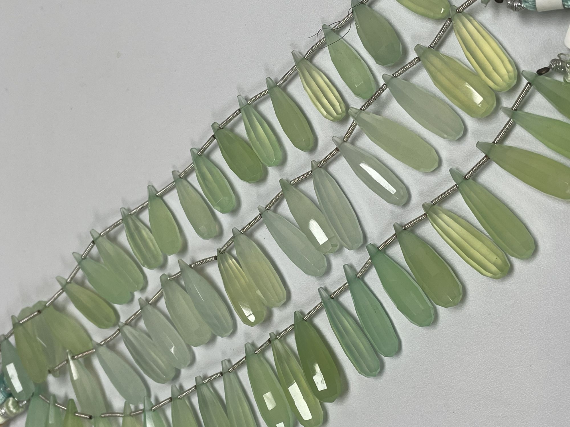 Green Chalcedony Long Drop Faceted