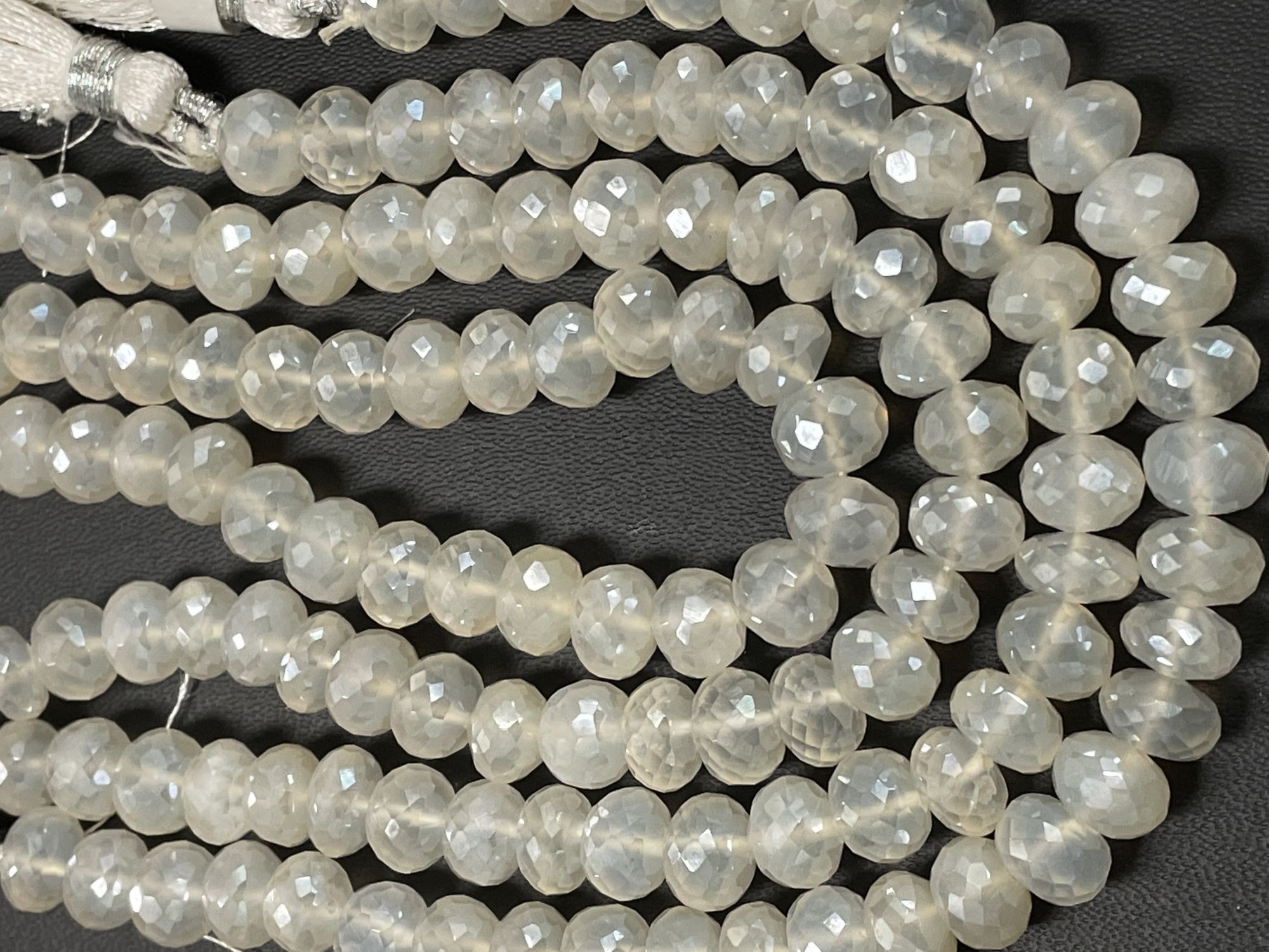Coated Pearl White Chalcedony Rondelle Faceted