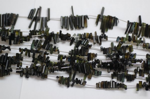 Forest Green Tourmaline Long Thin Tubes Faceted