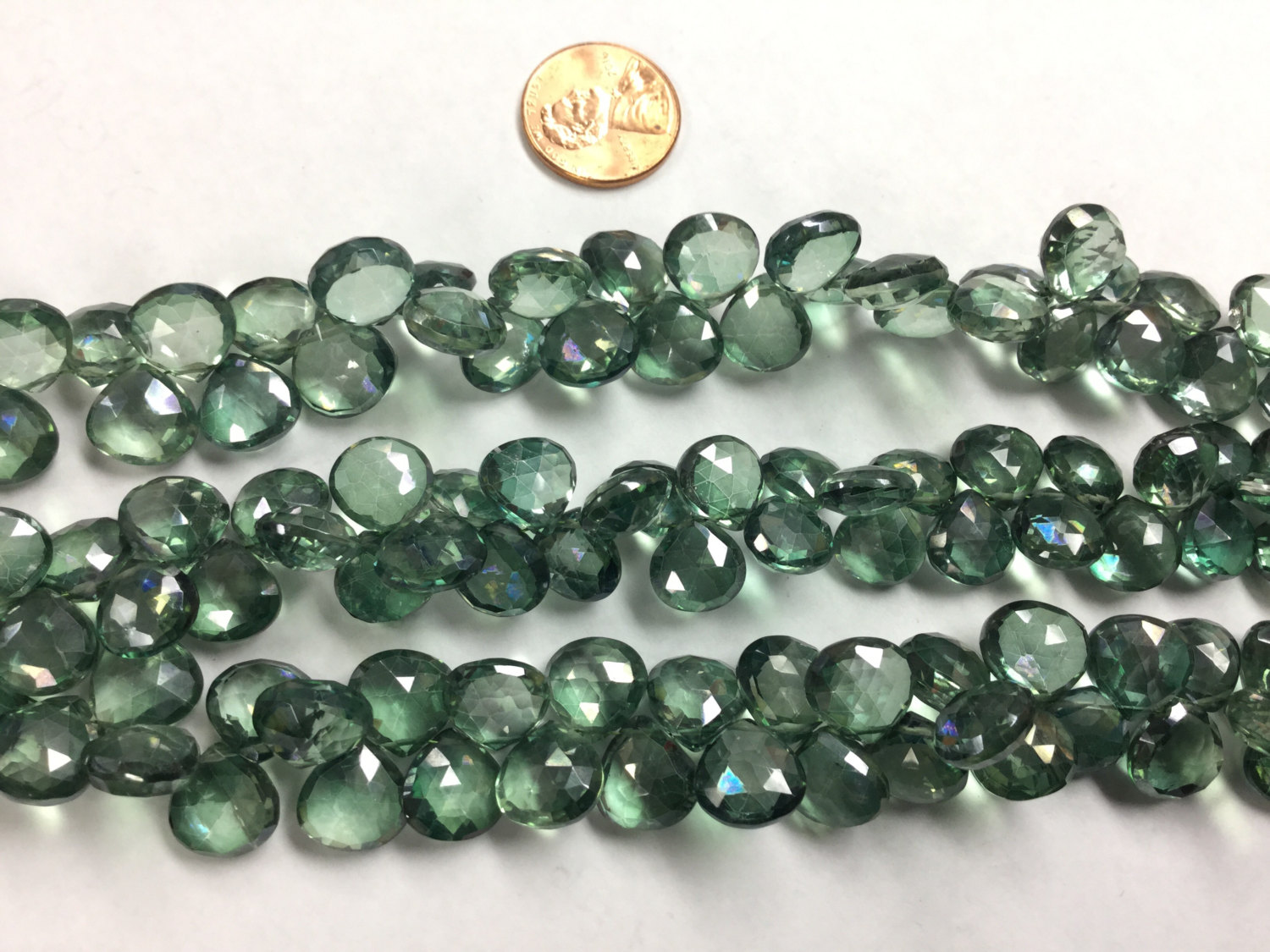 Green Mystic Quartz Hearts Faceted
