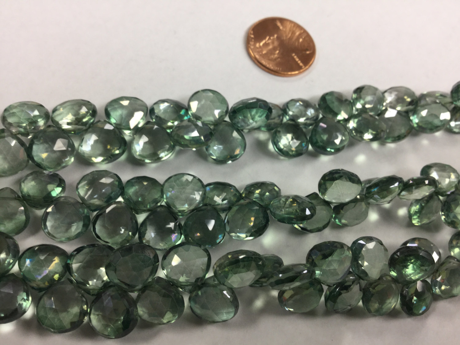 Green Mystic Quartz Hearts Faceted