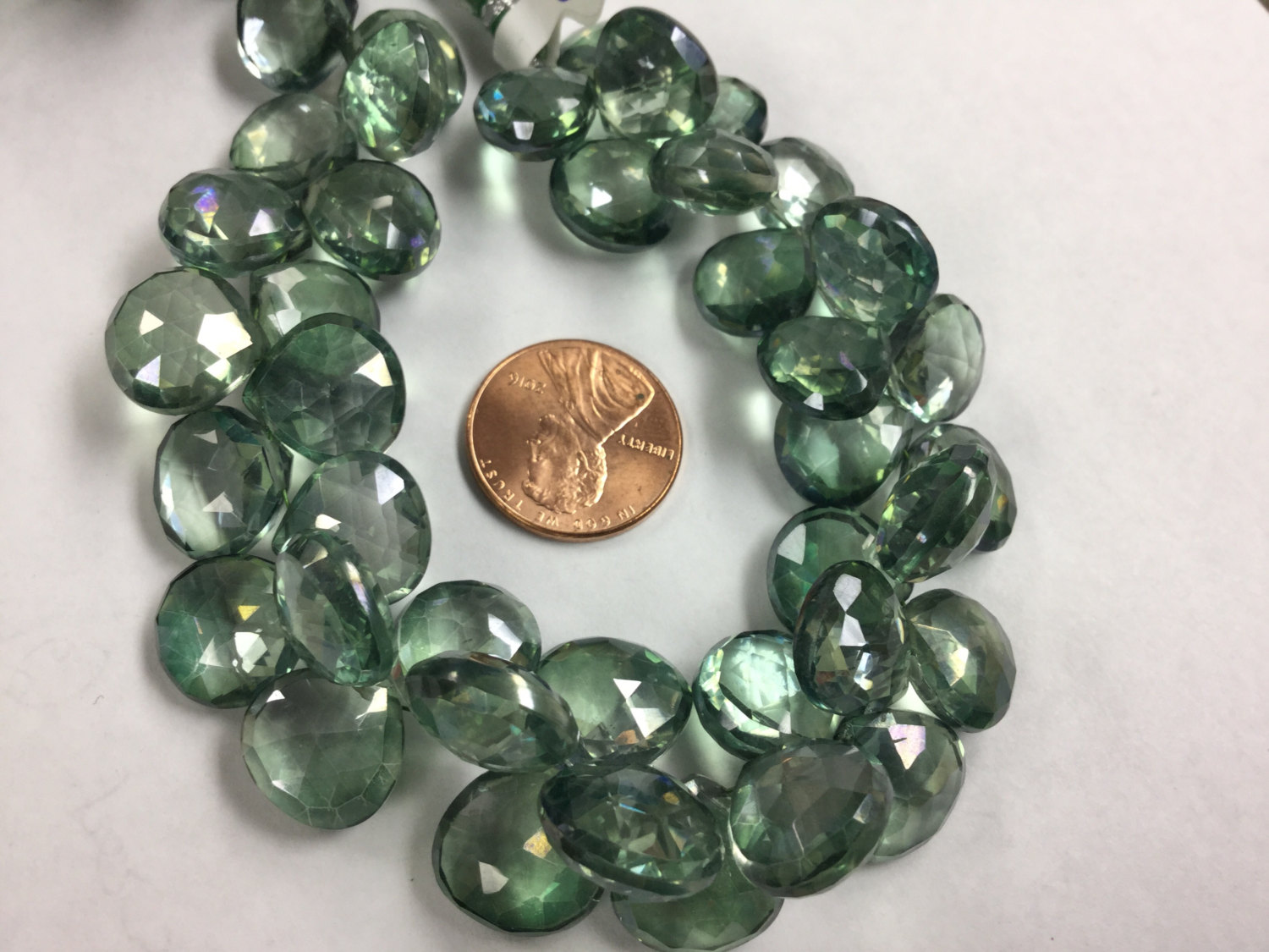 Green Mystic Quartz Hearts Faceted