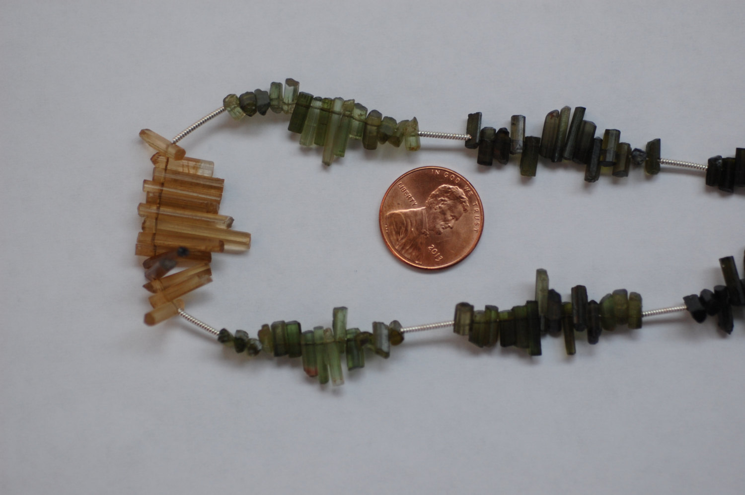 Green Tourmaline Thin Tubes Faceted