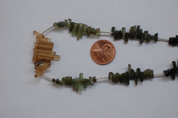 Green Tourmaline Thin Tubes Faceted