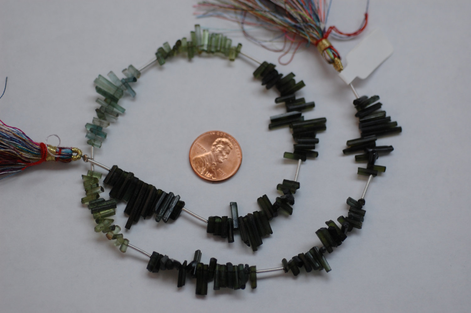 Green Tourmaline Thin Tubes Faceted