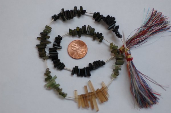 Green Tourmaline Thin Tubes Faceted
