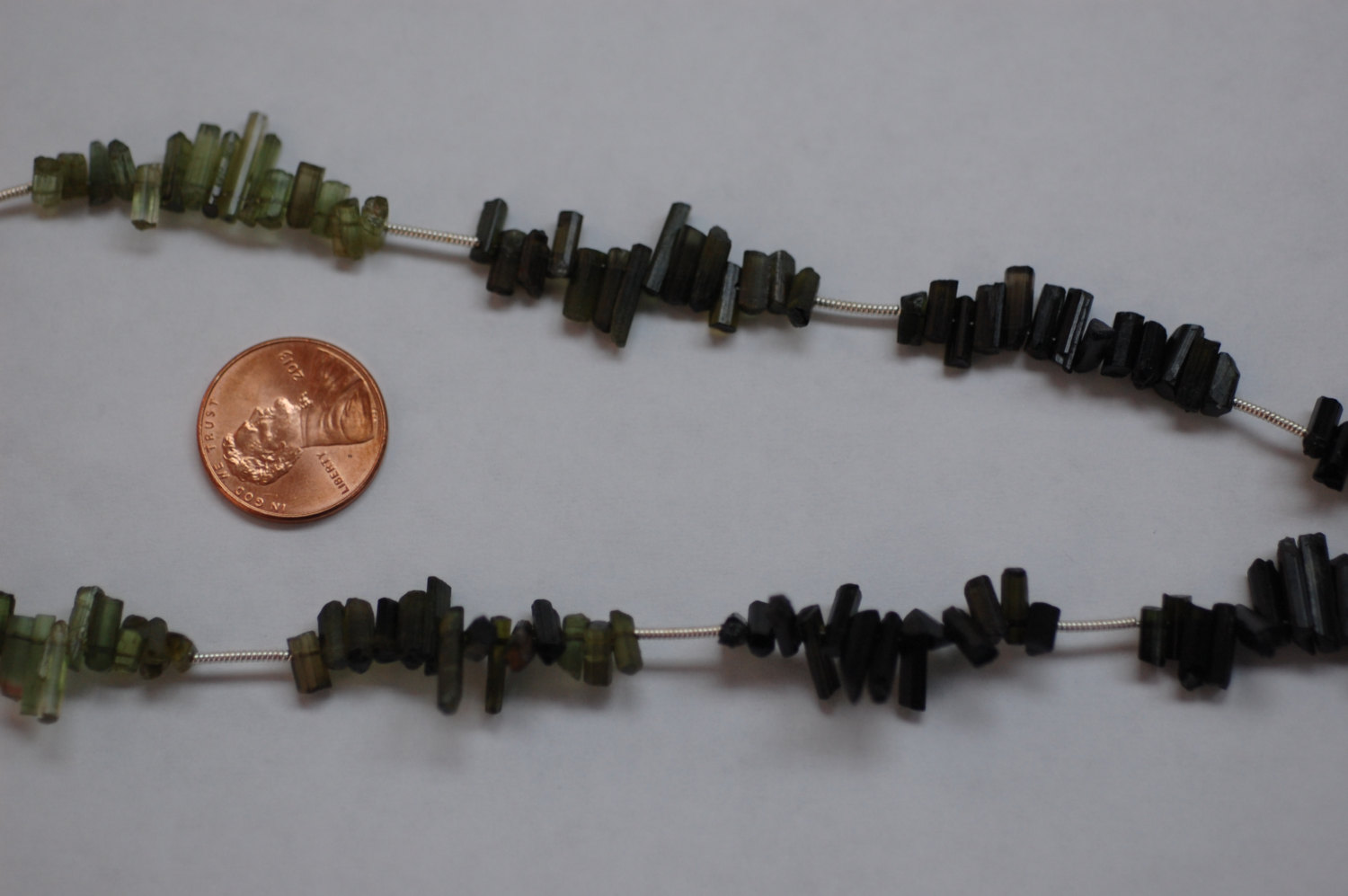 Green Tourmaline Thin Tubes Faceted