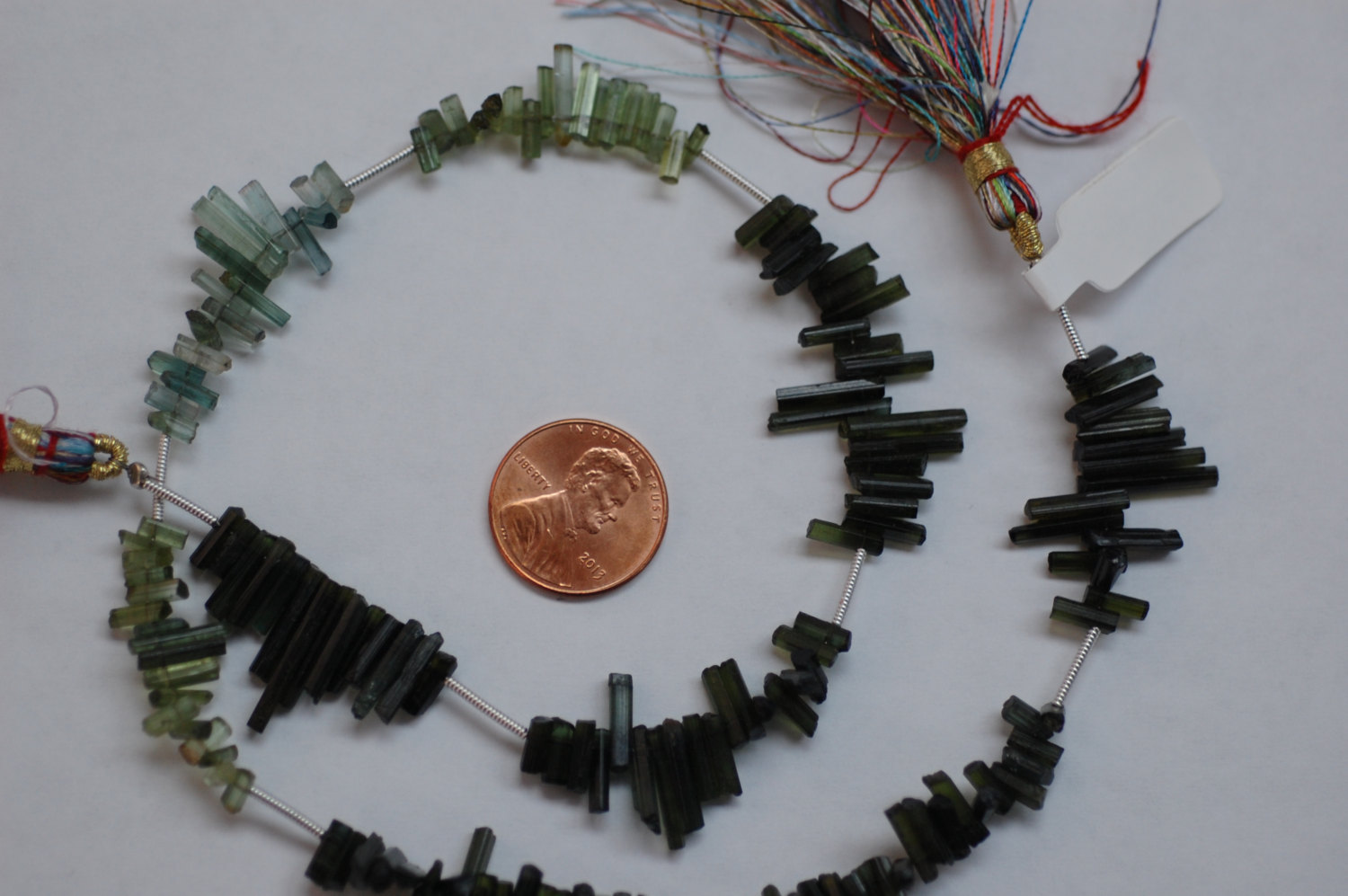 Green Tourmaline Thin Tubes Faceted