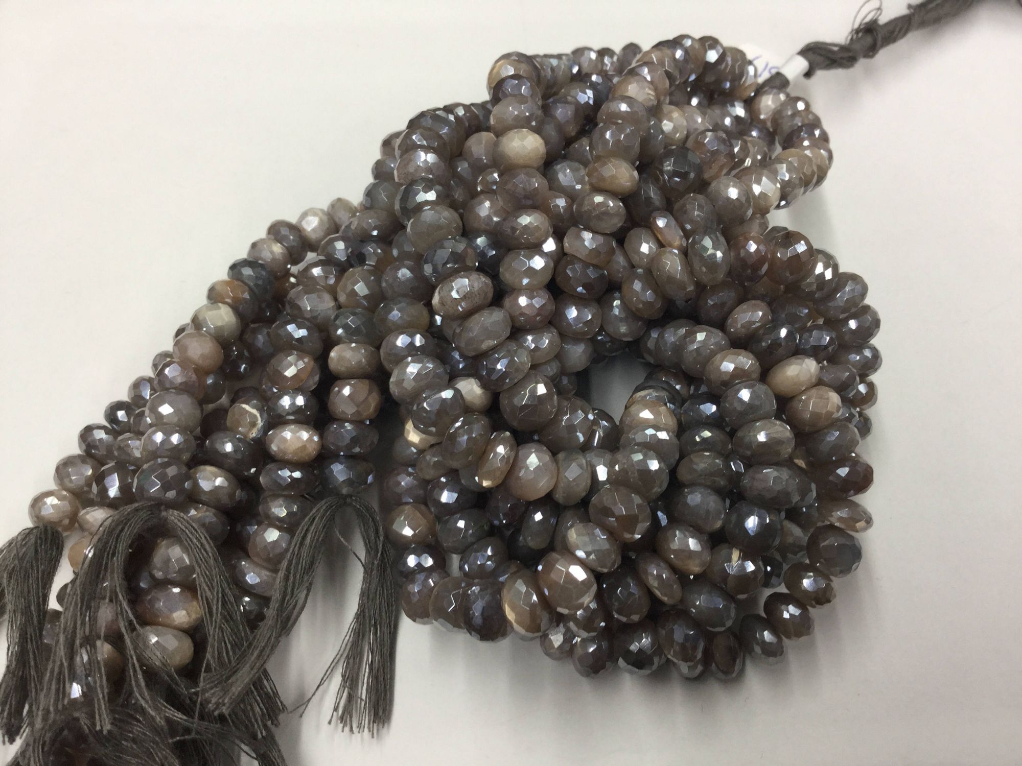 Grey-Cream Moonstone Rondelles Faceted