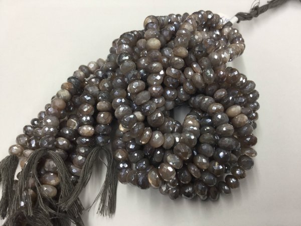 Grey-Cream Moonstone Rondelles Faceted