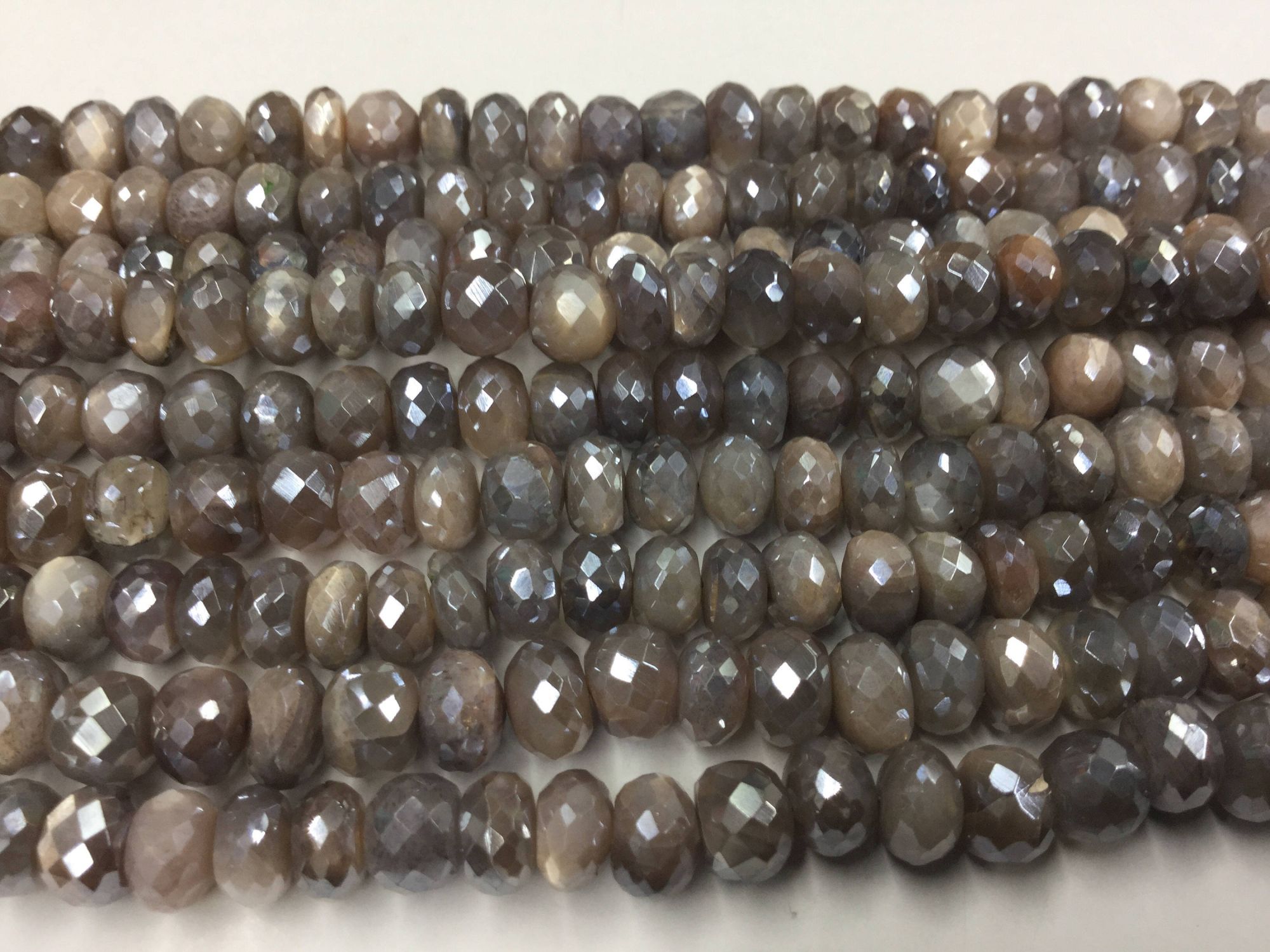 Grey-Cream Moonstone Rondelles Faceted