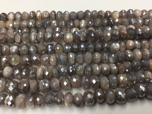 Grey-Cream Moonstone Rondelles Faceted