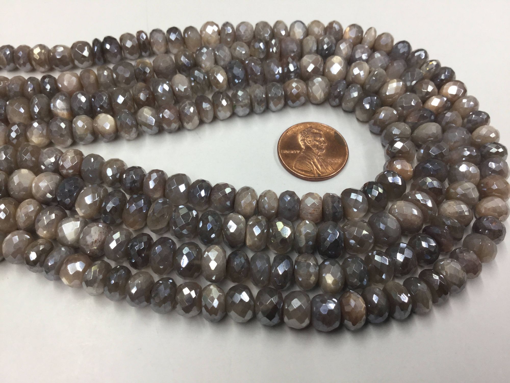 Grey-Cream Moonstone Rondelles Faceted