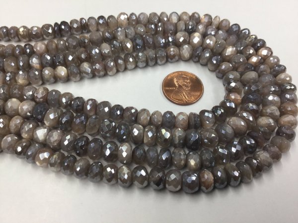 Grey-Cream Moonstone Rondelles Faceted