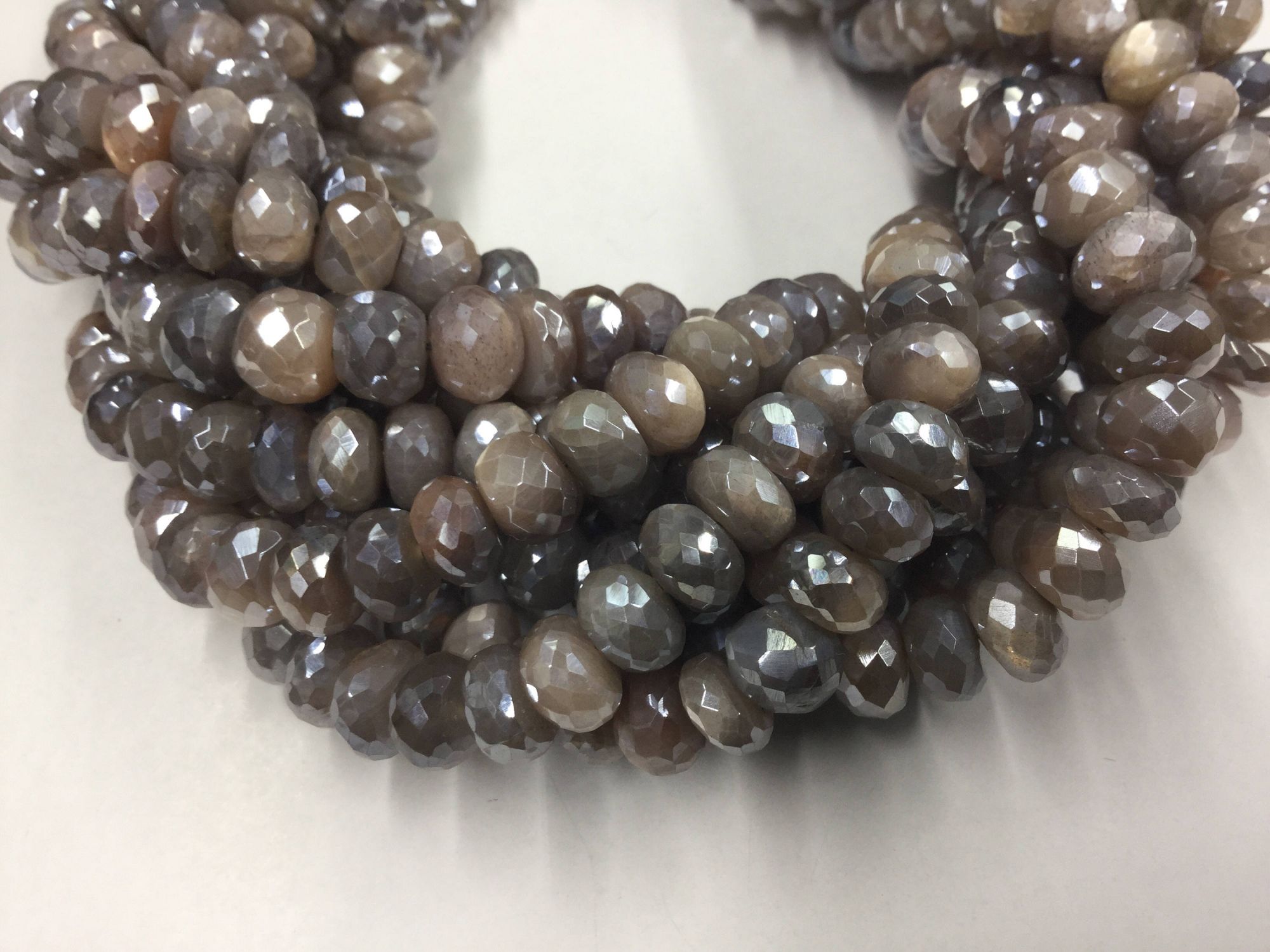 Grey-Cream Moonstone Rondelles Faceted