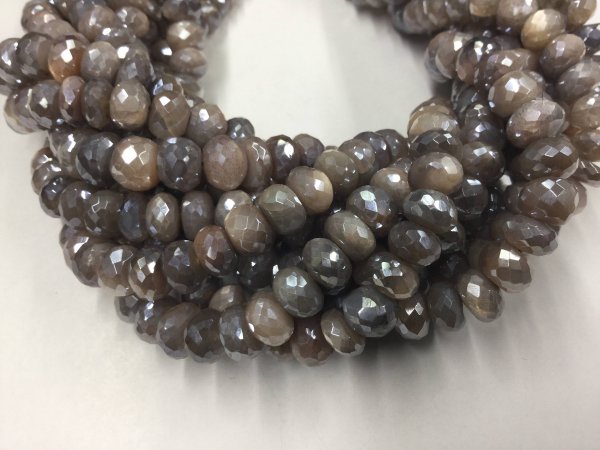 Grey-Cream Moonstone Rondelles Faceted