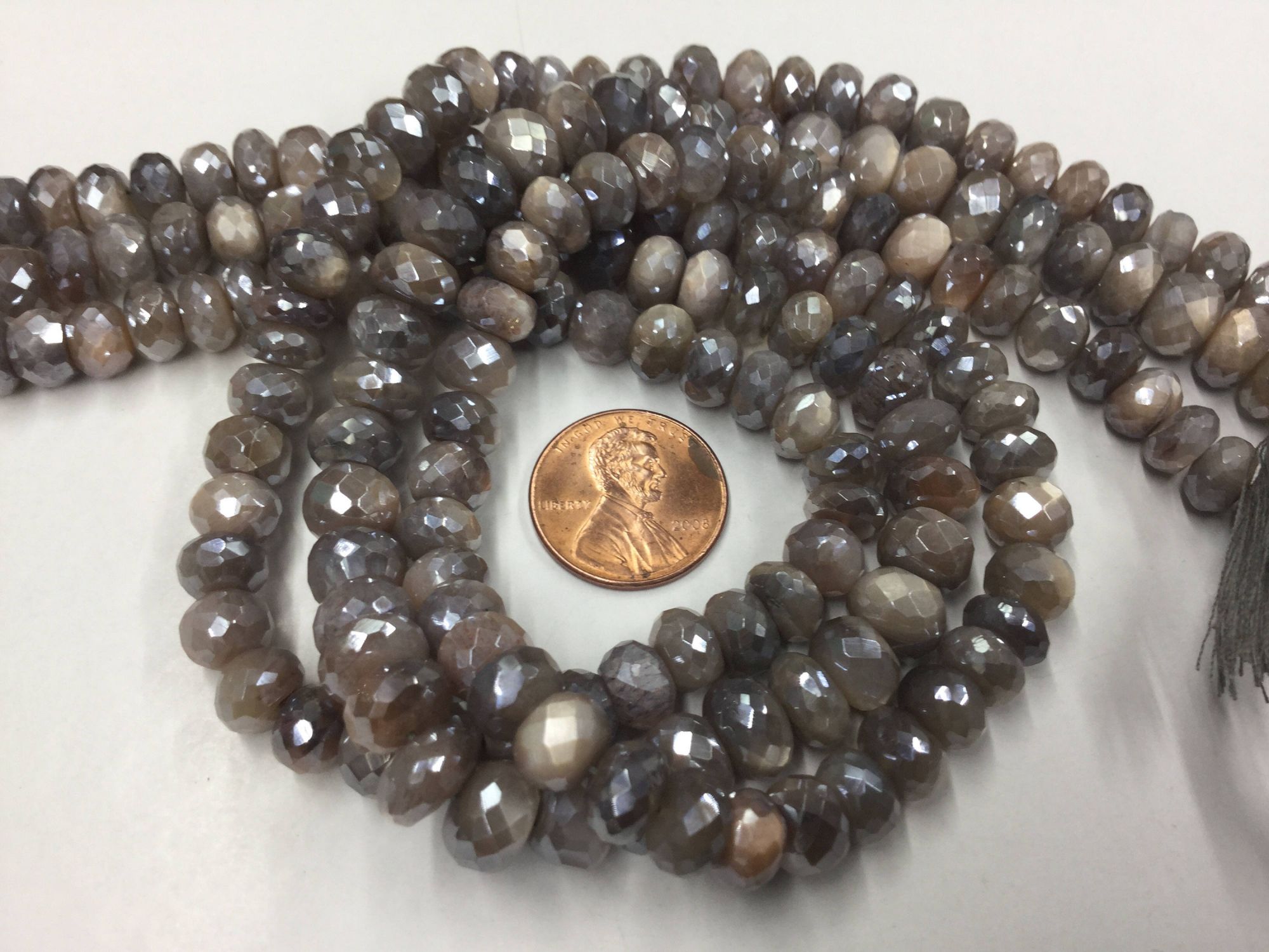 Grey-Cream Moonstone Rondelles Faceted