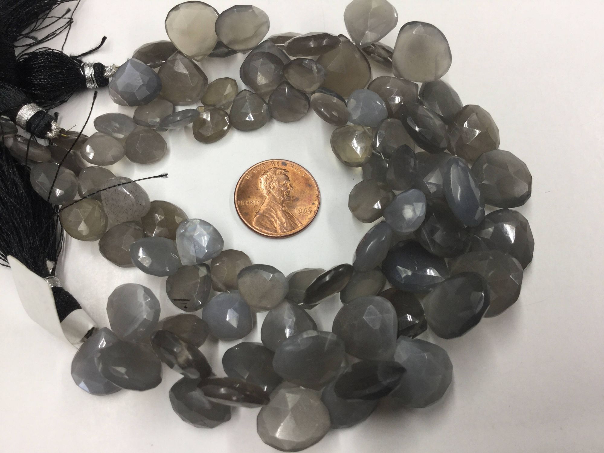 Grey Moonstone Hearts Faceted