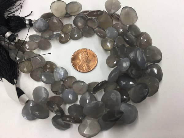 Grey Moonstone Hearts Faceted