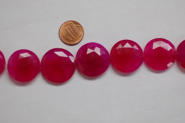 Hot Pink Chalcedony Coins one side Faceted/one side Smooth