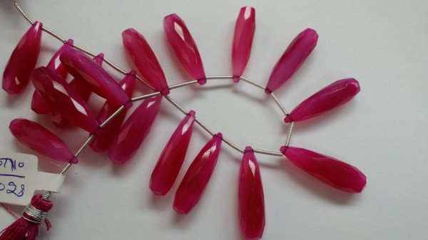 Hot Pink Chalcedony Long Drops Faceted