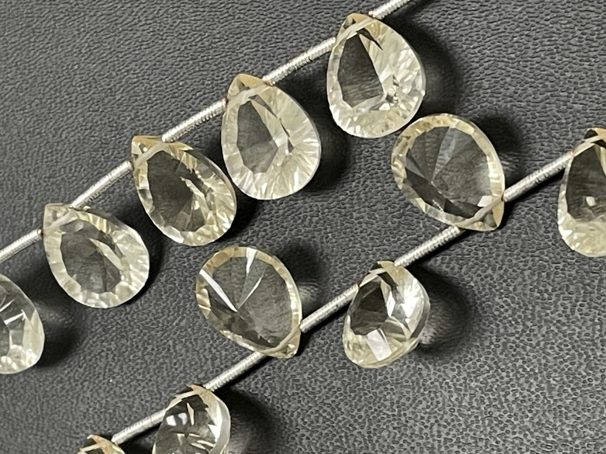 Hydro Quartz Concave Cut Pear Checker Board Cut Faceted