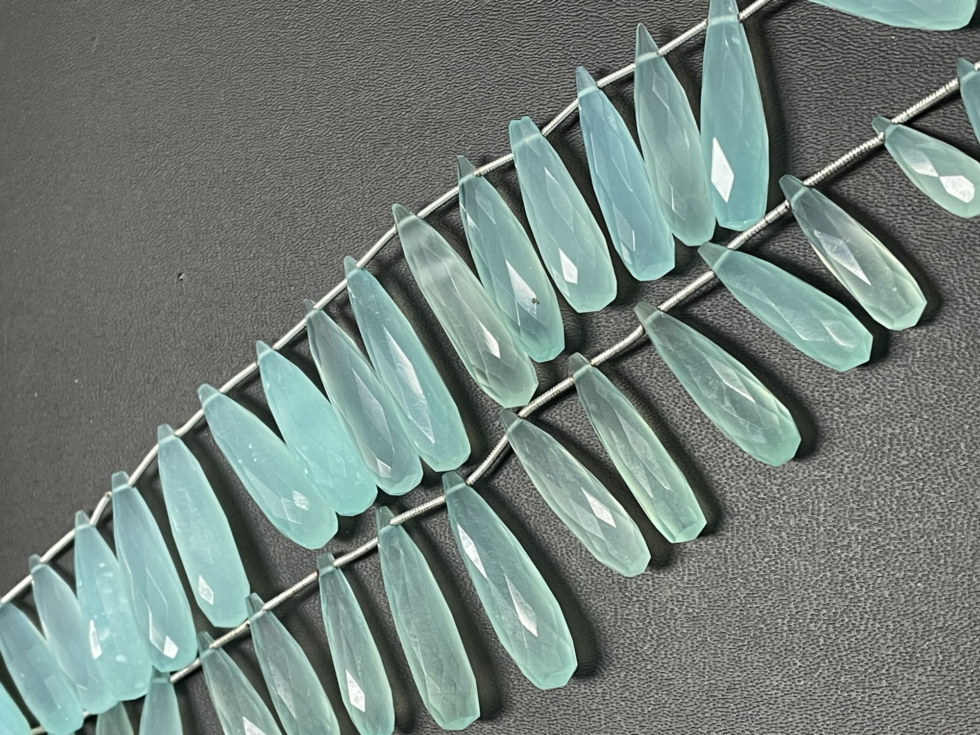 Aqua Chalcedony Long Drop Faceted