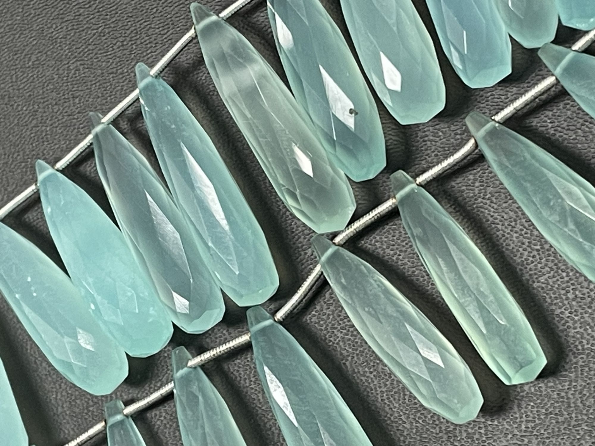 Aqua Chalcedony Long Drop Faceted