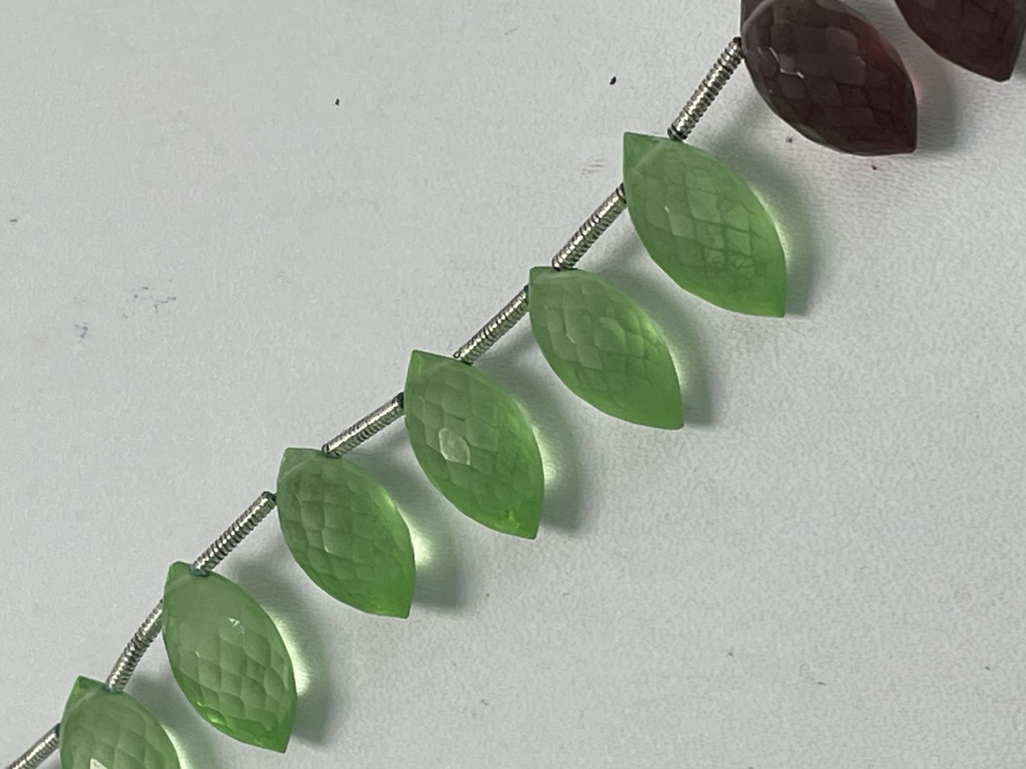 Onion Green Hydro Quartz Puff Marquise Faceted