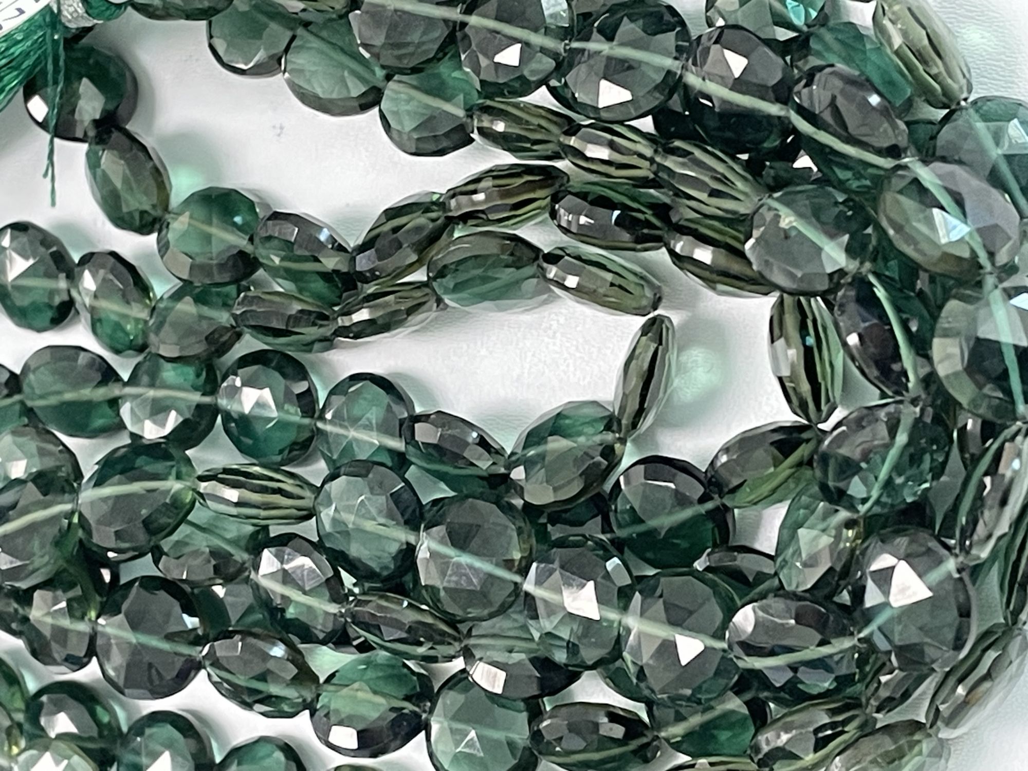 Dark Green Hydro Quartz Coin Faceted