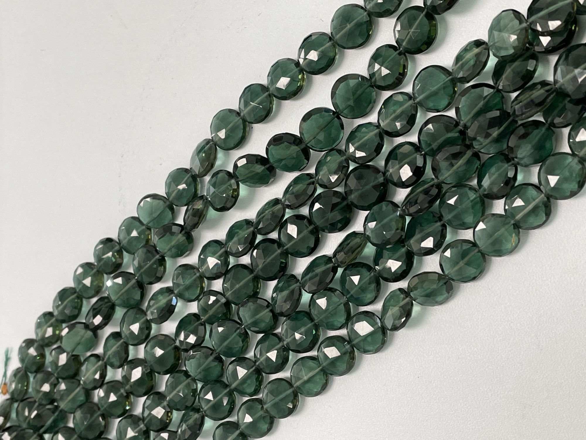 Dark Green Hydro Quartz Coin Faceted