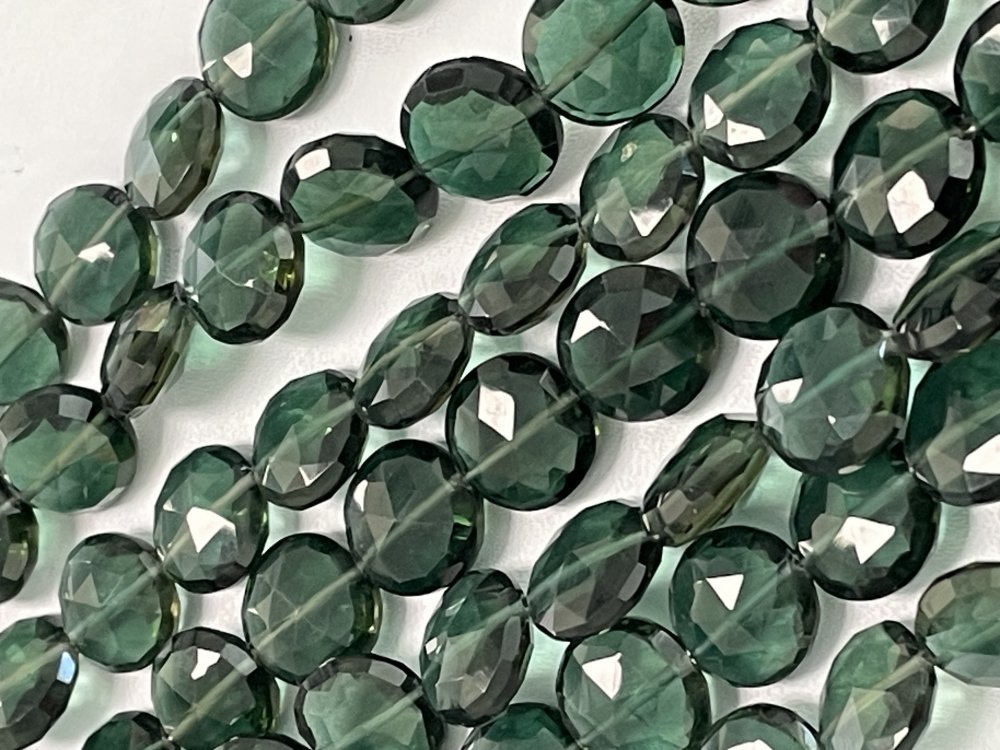 Dark Green Hydro Quartz Coin Faceted
