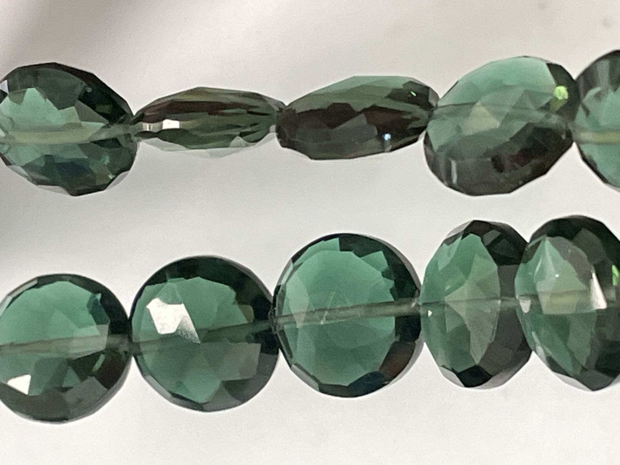 Dark Green Hydro Quartz Coin Faceted