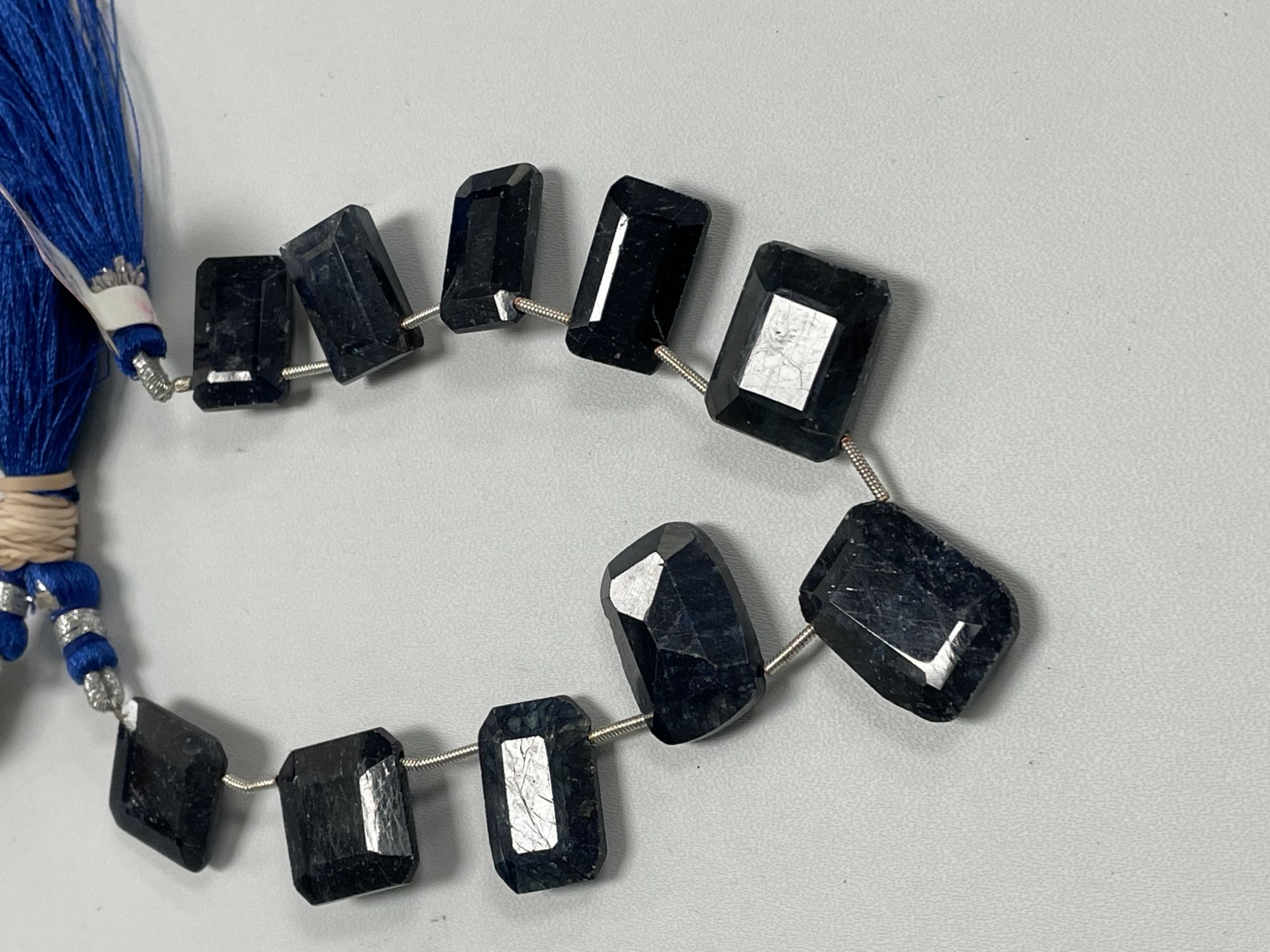 Oiled Blue Sapphire Rectangle  Cushion Faceted