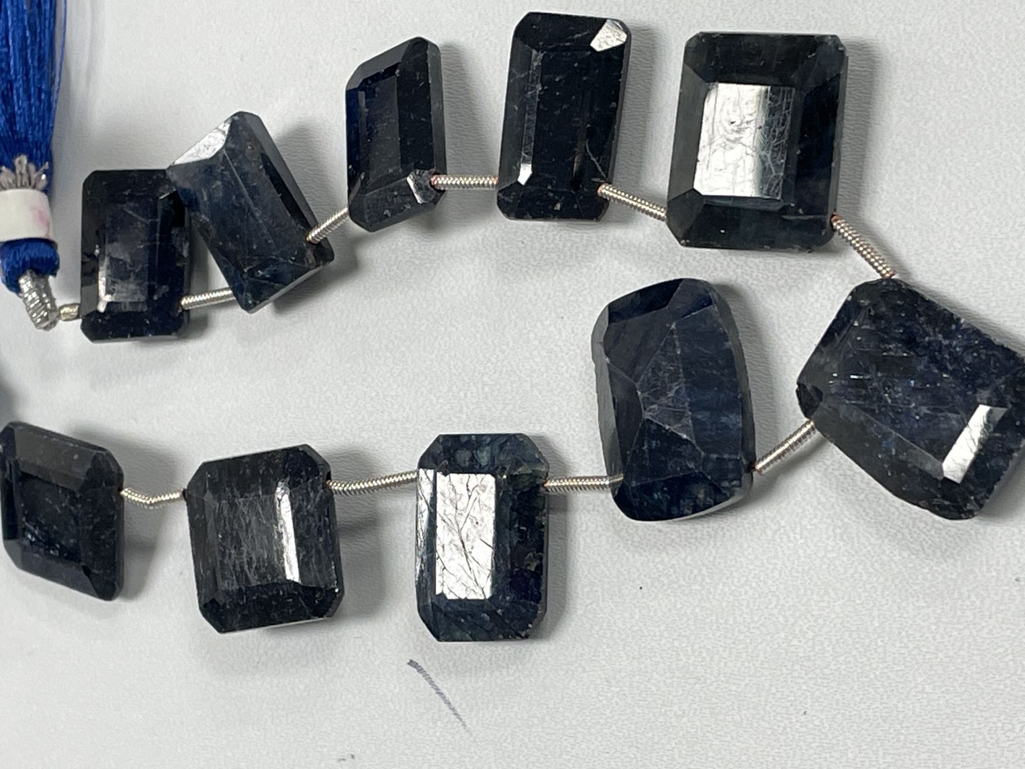 Oiled Blue Sapphire Rectangle Cushion Faceted