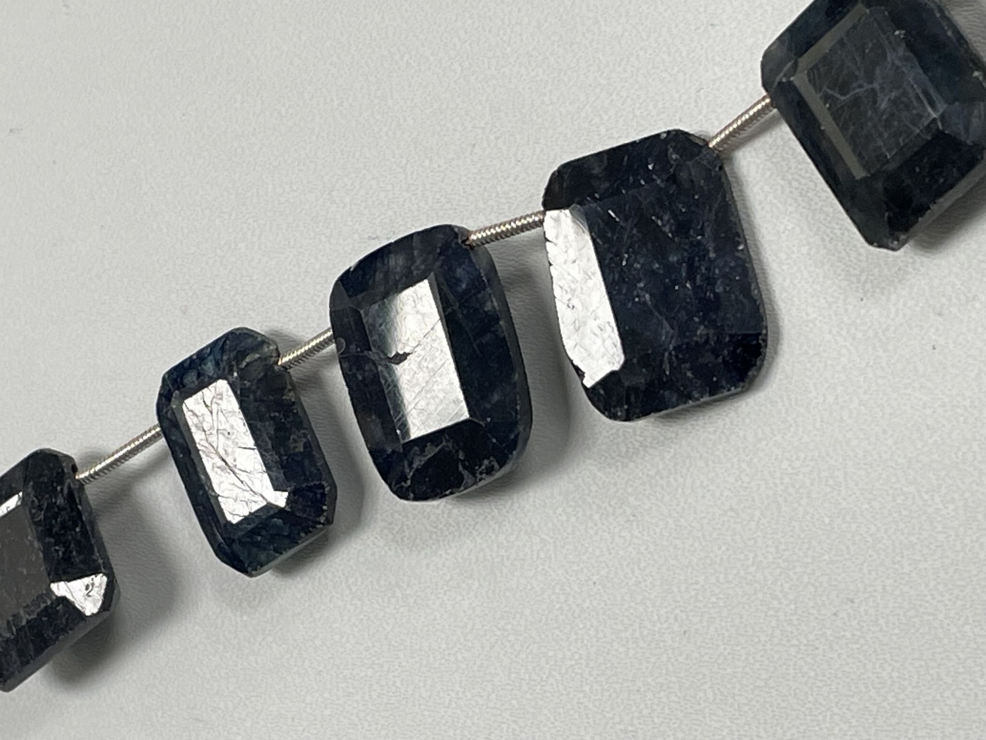 Oiled Blue Sapphire Rectangle Cushion Faceted