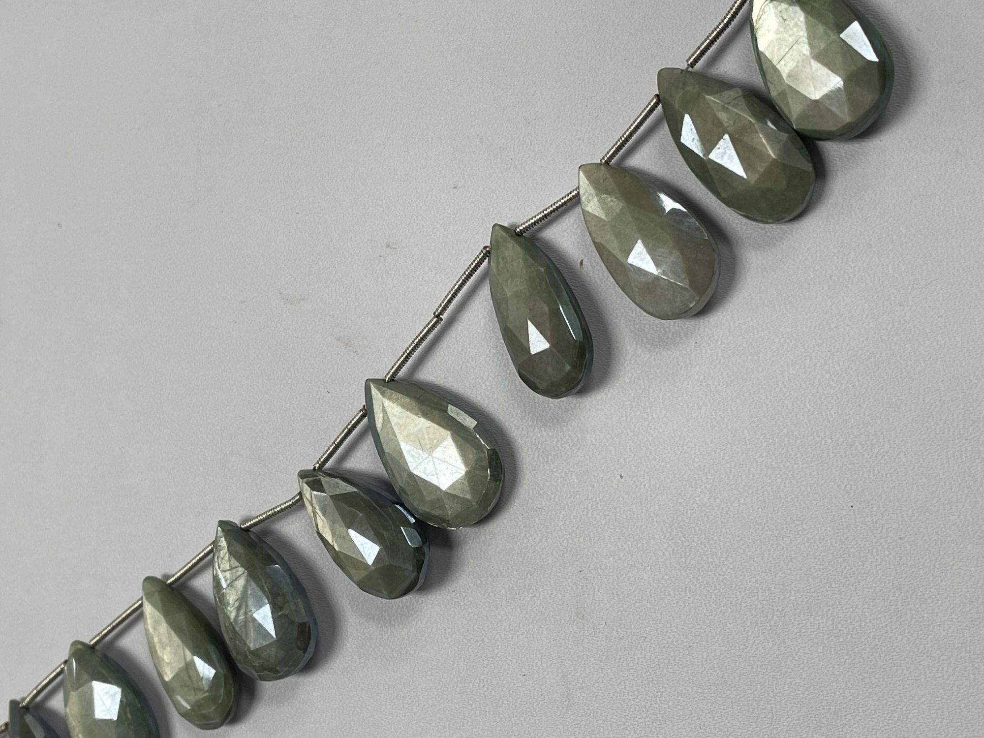 Grey Coated Moonstone Pear Faceted