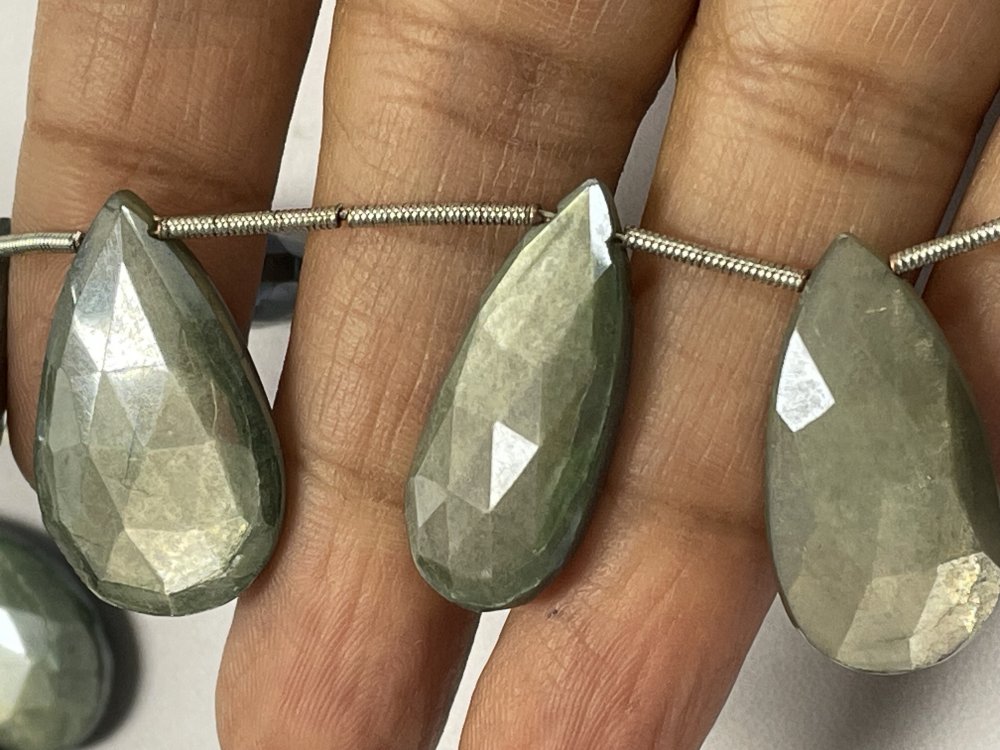 Grey Coated Moonstone Pear Faceted