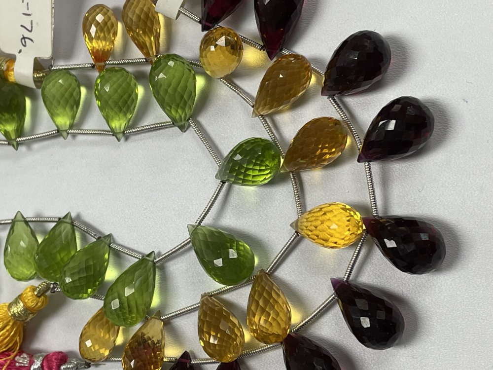 Green Red Yellow Hydro Quartz Drop Faceted