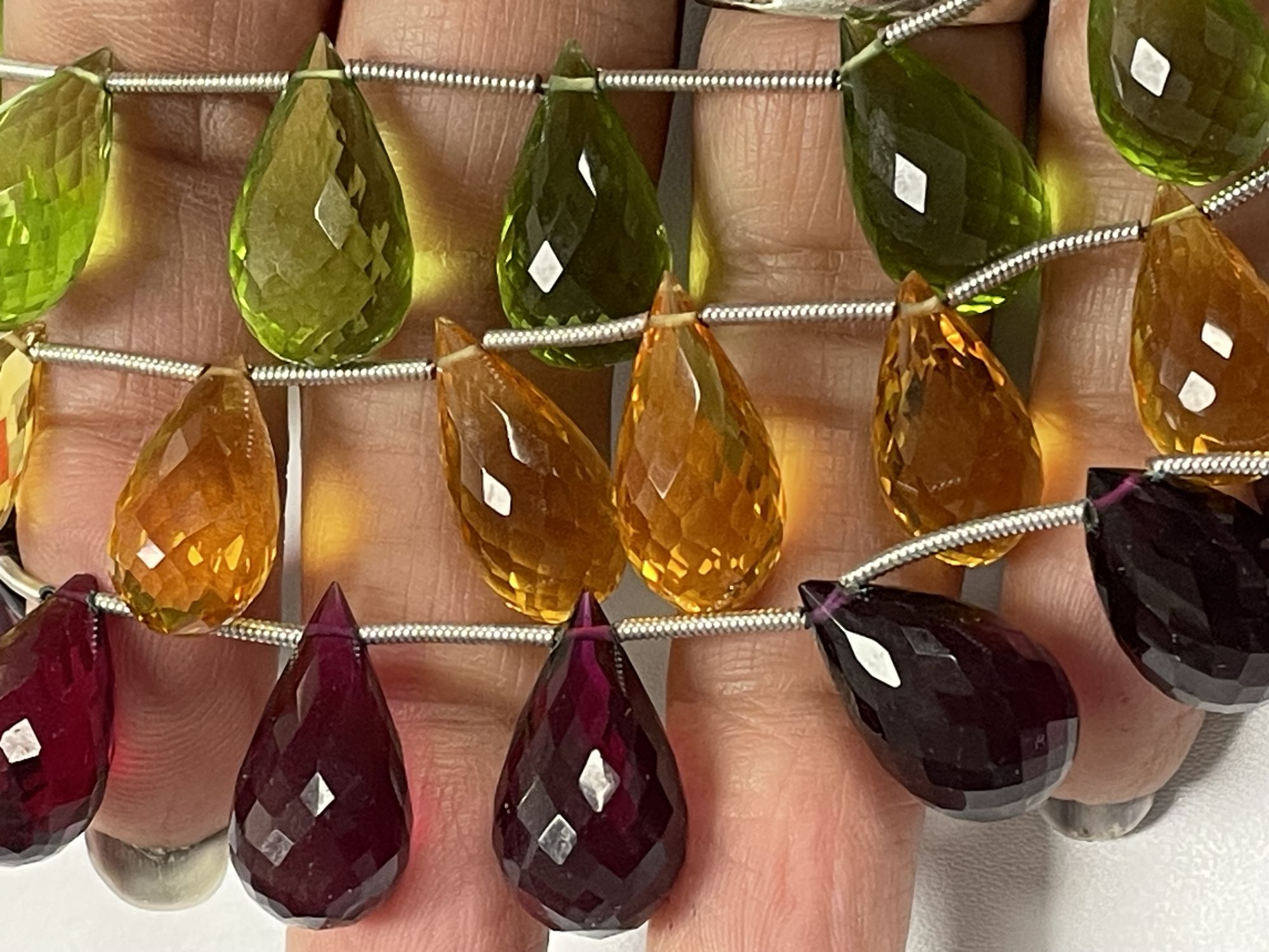 Green Red Yellow Hydro Quartz Drop Faceted
